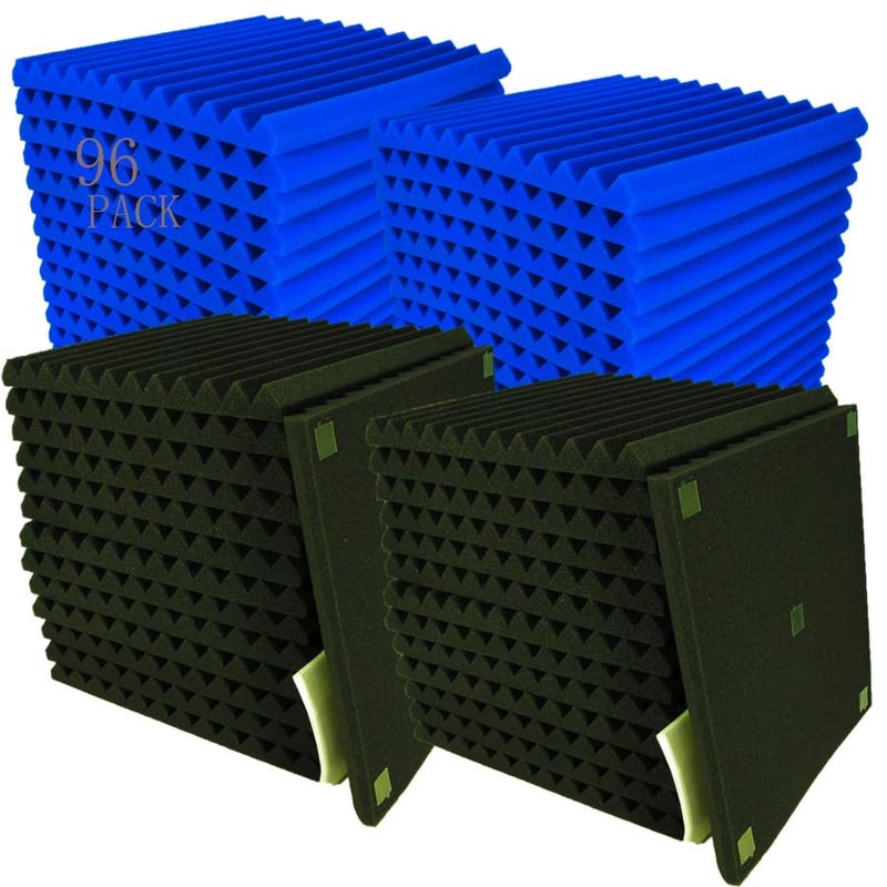 HPKL9999 96 عبوة من الألواح الصوتية السوداء/الزرقاء 12 "X 12 "X1" لامتصاص الصوت في الاستوديو، رغوة عازلة للصوت على شكل مثلث - Image 1